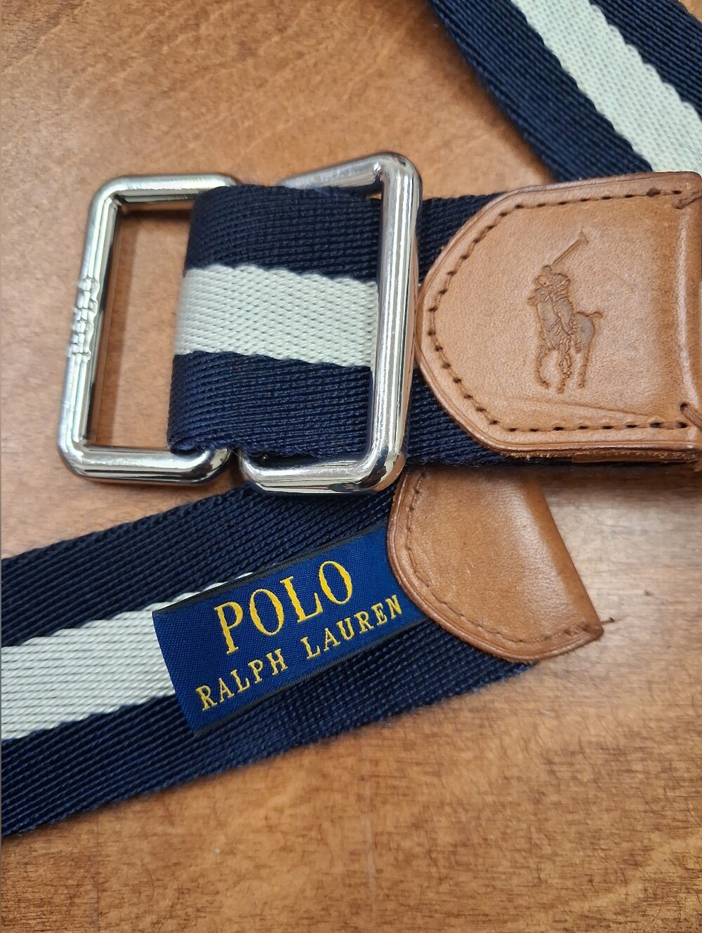 Polo Ralph Lauren Ribbon Belt Mens Large 46" Long Blue/White Striped